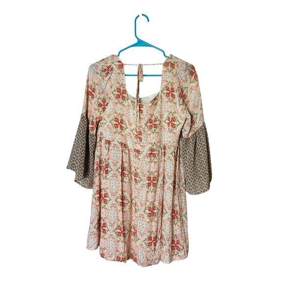 UMGEE Floral Tunic Bell Sleeve Floral Orange White Top Boho Peasant Medium - Picture 4 of 7